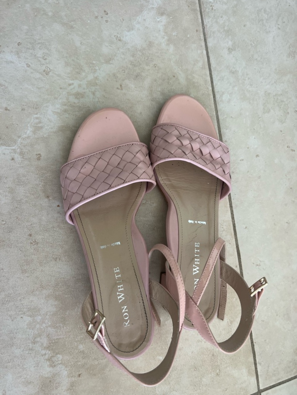 Ron White Pink Woven Leather Ankle-Strap Sandals